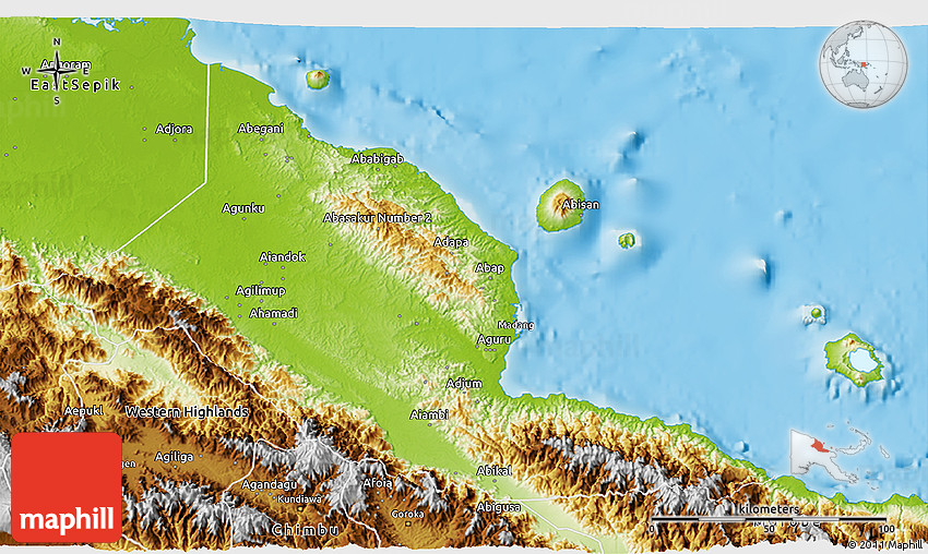 Physical 3D Map of Madang