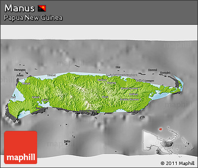 Physical 3D Map of Manus, darken, desaturated