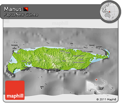 Physical 3D Map of Manus, darken, desaturated