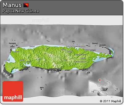 Physical 3D Map of Manus, darken, desaturated