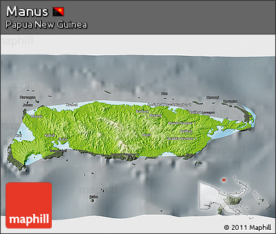 Physical 3D Map of Manus, darken, semi-desaturated