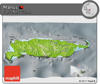 Physical 3D Map of Manus, darken, semi-desaturated