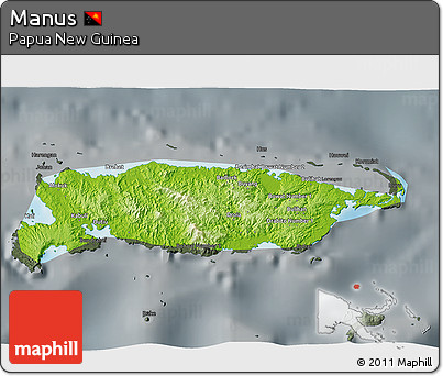 Physical 3D Map of Manus, darken, semi-desaturated