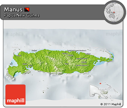 Physical 3D Map of Manus, lighten, semi-desaturated