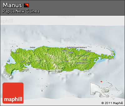 Physical 3D Map of Manus, lighten, semi-desaturated