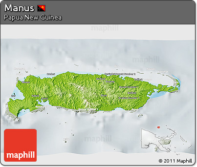 Physical 3D Map of Manus, lighten, semi-desaturated