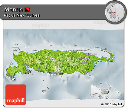 Physical 3D Map of Manus, semi-desaturated