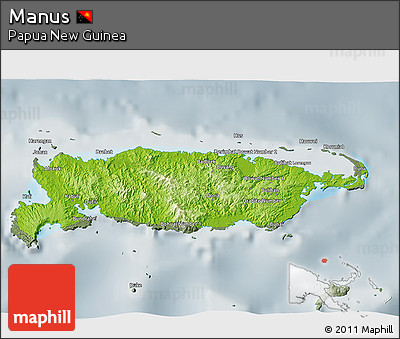Physical 3D Map of Manus, semi-desaturated