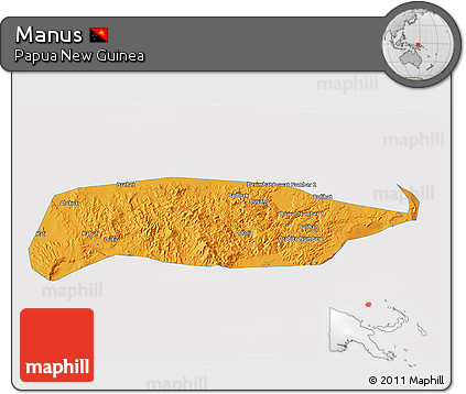 Political 3D Map of Manus, cropped outside