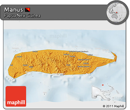 Political 3D Map of Manus, lighten