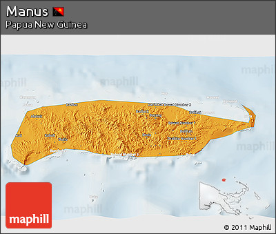 Political 3D Map of Manus, lighten
