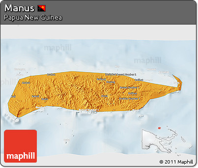 Political 3D Map of Manus, lighten