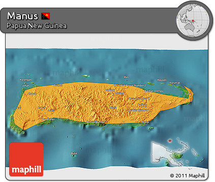 Political 3D Map of Manus, satellite outside