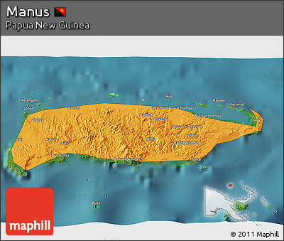 Political 3D Map of Manus, satellite outside