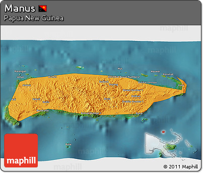 Political 3D Map of Manus, satellite outside