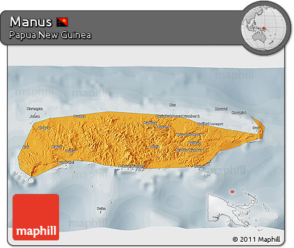 Political 3D Map of Manus, semi-desaturated