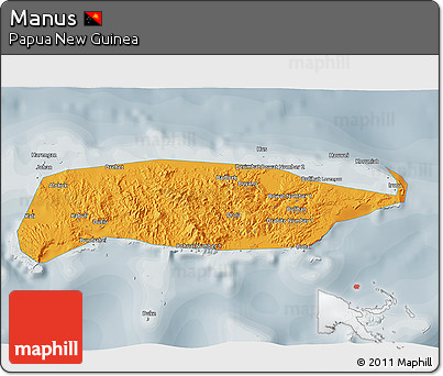 Political 3D Map of Manus, semi-desaturated