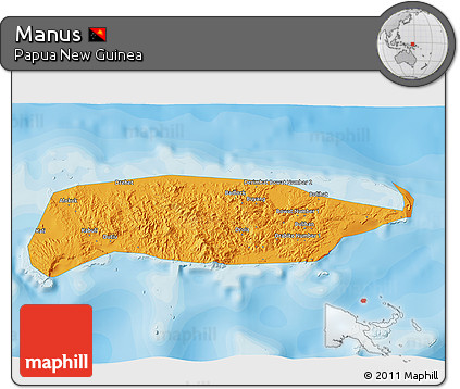 Political 3D Map of Manus, single color outside