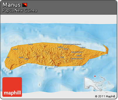Political 3D Map of Manus, single color outside