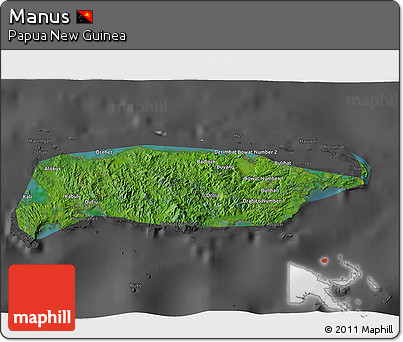 Satellite 3D Map of Manus, darken, desaturated