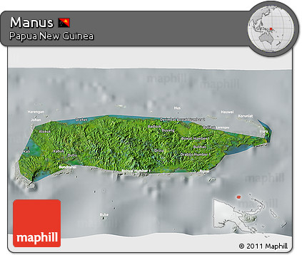 Satellite 3D Map of Manus, lighten, semi-desaturated