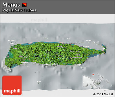 Satellite 3D Map of Manus, lighten, semi-desaturated