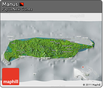 Satellite 3D Map of Manus, lighten, semi-desaturated