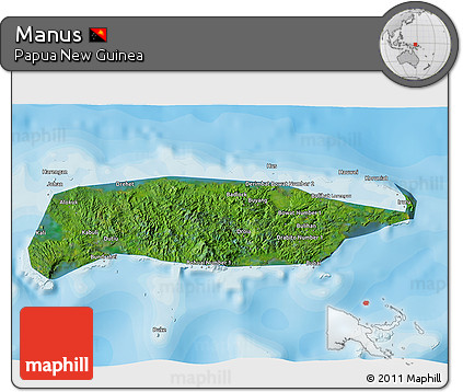 Satellite 3D Map of Manus, political outside