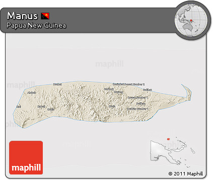 Shaded Relief 3D Map of Manus, cropped outside