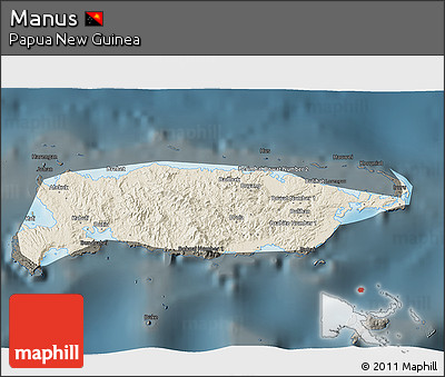 Shaded Relief 3D Map of Manus, darken
