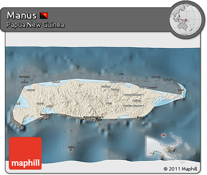 Shaded Relief 3D Map of Manus, darken