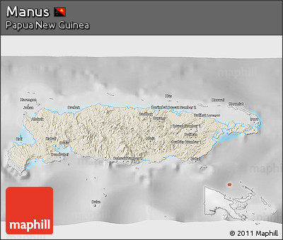 Shaded Relief 3D Map of Manus, desaturated