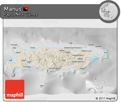 Shaded Relief 3D Map of Manus, desaturated