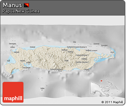 Shaded Relief 3D Map of Manus, desaturated