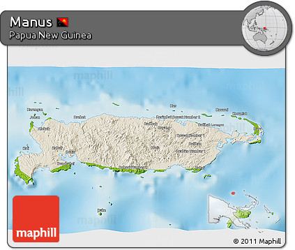Shaded Relief 3D Map of Manus, physical outside