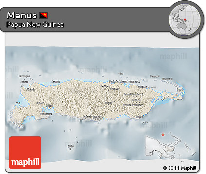 Shaded Relief 3D Map of Manus, semi-desaturated