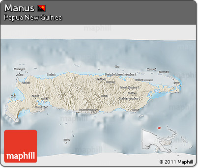 Shaded Relief 3D Map of Manus, semi-desaturated
