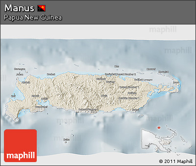 Shaded Relief 3D Map of Manus, semi-desaturated