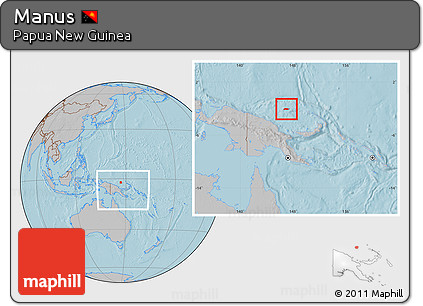 Gray Location Map of Manus, within the entire country, hill shading