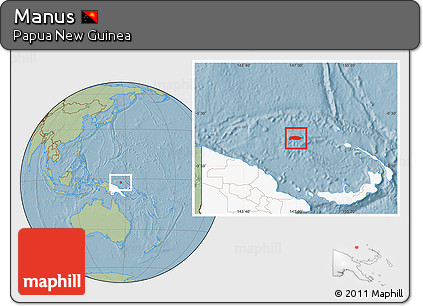 Savanna Style Location Map of Manus, highlighted country, hill shading