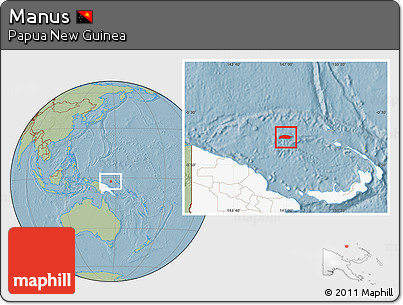 Savanna Style Location Map of Manus, highlighted country, hill shading
