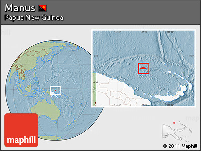 Savanna Style Location Map of Manus, highlighted country, hill shading