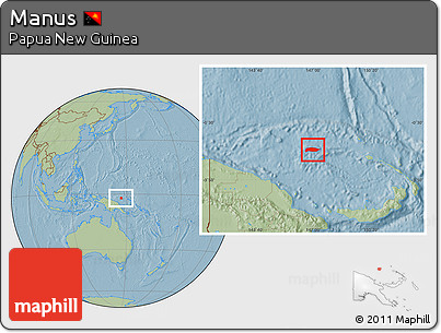 Savanna Style Location Map of Manus, hill shading