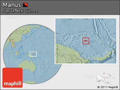 Savanna Style Location Map of Manus, hill shading