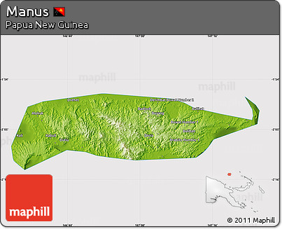 Physical Map of Manus, cropped outside