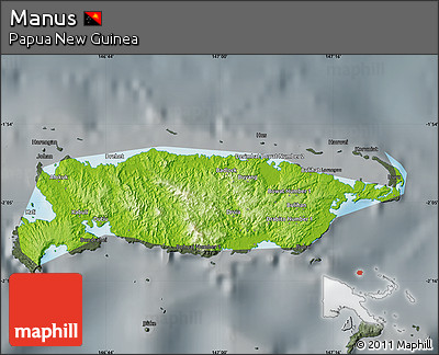 Physical Map of Manus, darken, semi-desaturated