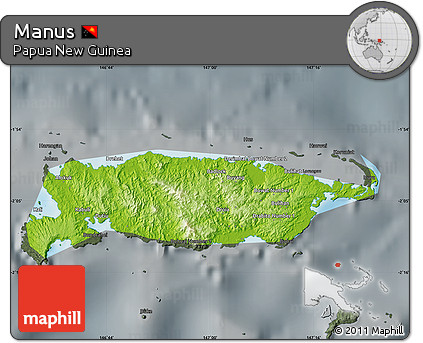 Physical Map of Manus, darken, semi-desaturated