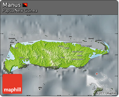 Physical Map of Manus, darken, semi-desaturated