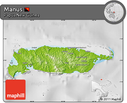 Physical Map of Manus, lighten, desaturated