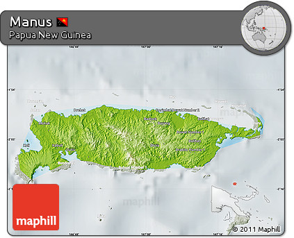 Physical Map of Manus, lighten, semi-desaturated